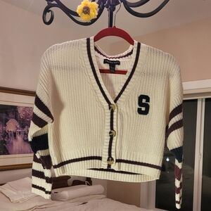Streetwear Society Ivory and Maroon Striped Cardigan - Jr. Size